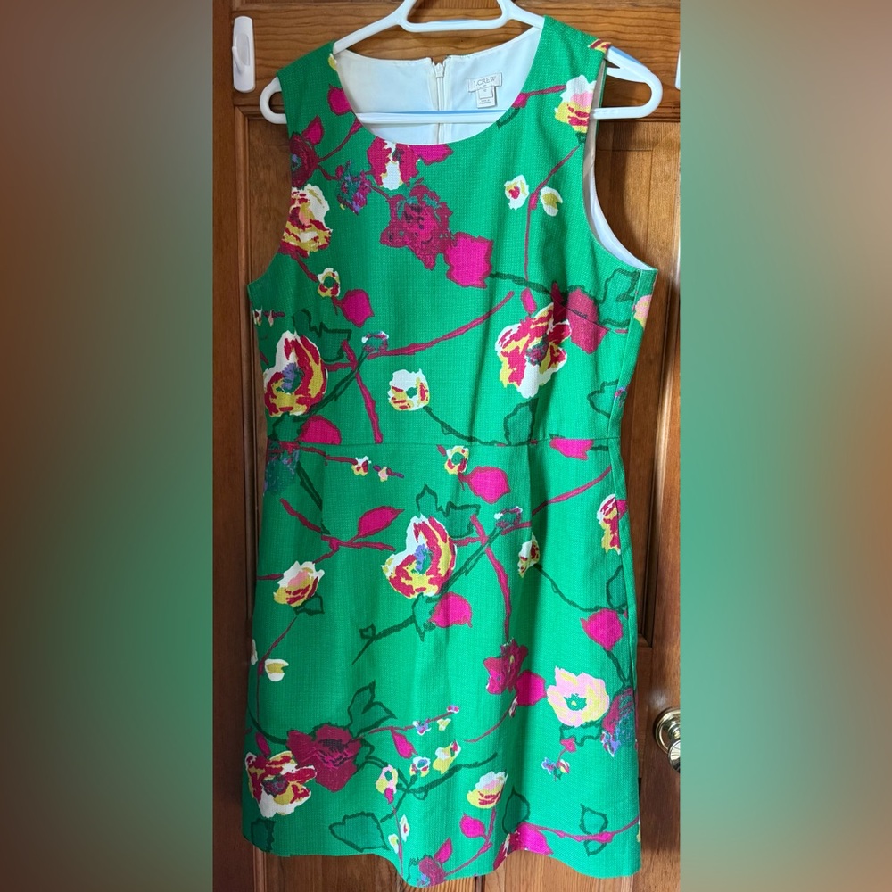 J. Crew Green Dress with Pink Floral Design